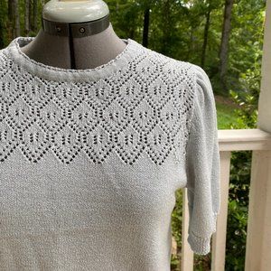 VTG 80s Knit Top w Puffed Sleeves & Lace Yoke